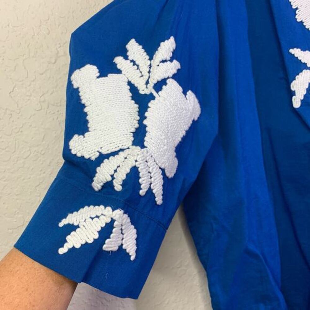 CHICO'S Blouse Embroidered Three-Quarter Sleeve Tassel Tie Neck Peasant Boho Top - Picture 7 of 11